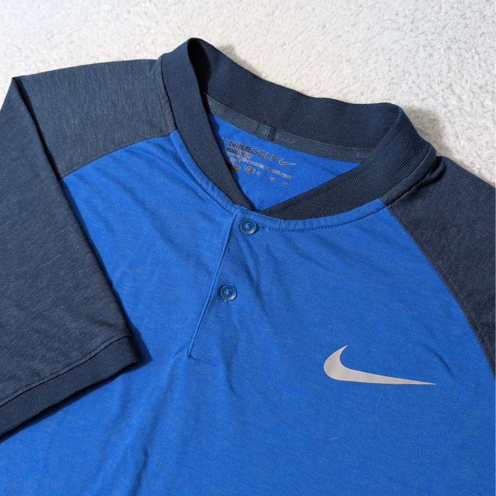 Nike Golf Shirt Wool Blend Mens XL Blue Modern Fit Blade Collar Henley Raglan